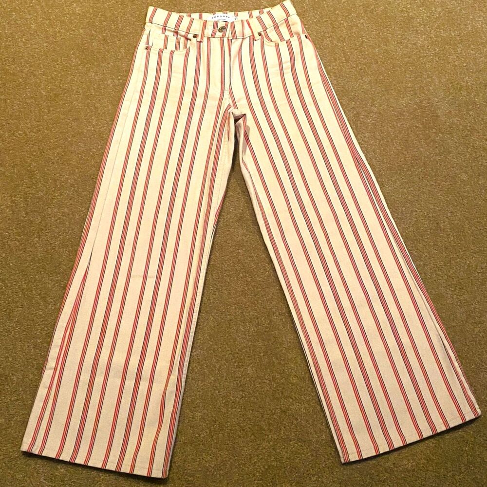 TopShop Stripe Mid Rise Wide Leg Jeans Red/White - Size 24x30 NWOT - Picture 6 of 8